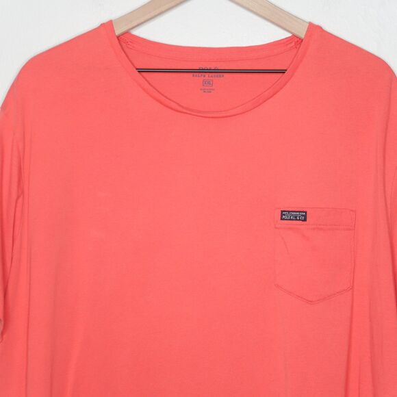 Polo Ralph Lauren Mens T-Shirt XXL Coral Orange Pink Front Pocket Casual - Picture 6 of 9